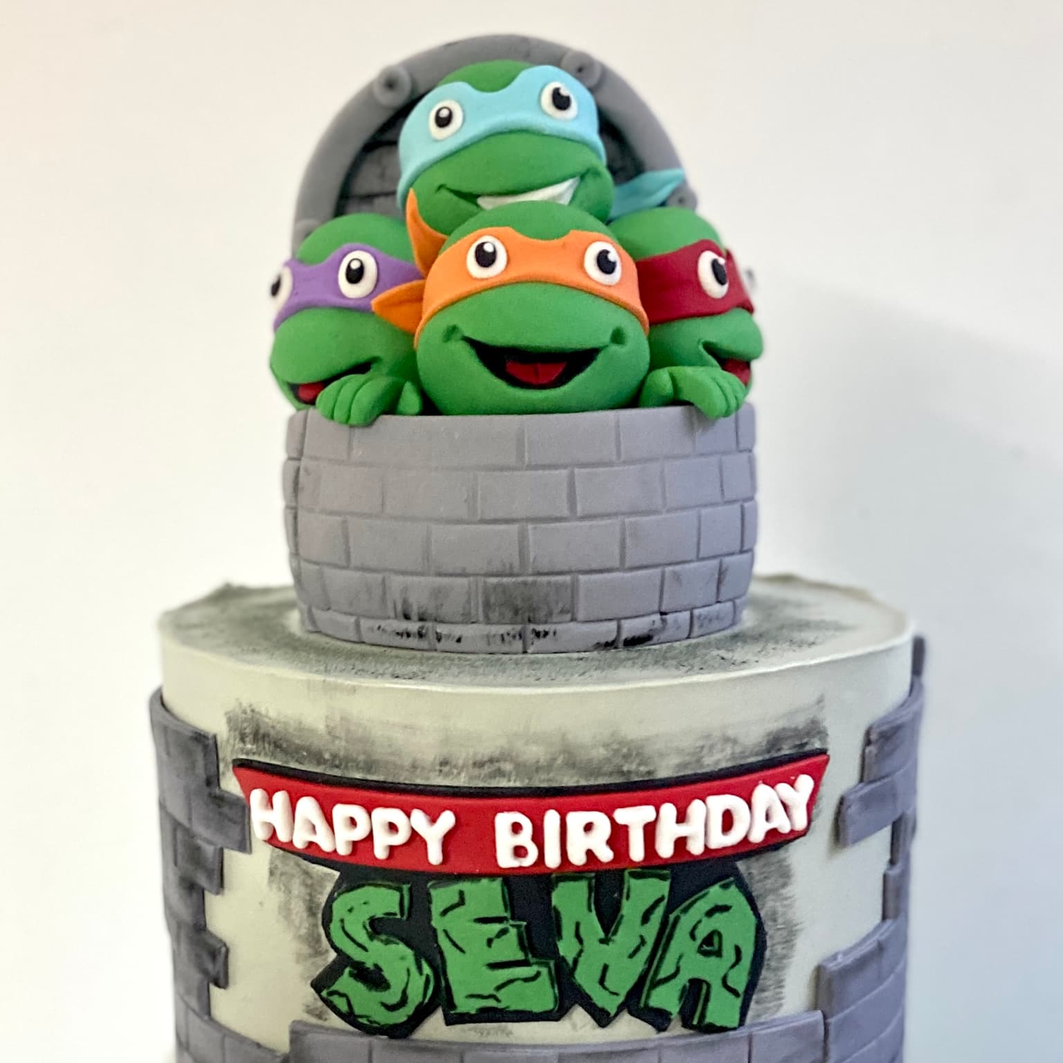 100% edible fondant sculpted Ninja Turtles birthday cake
