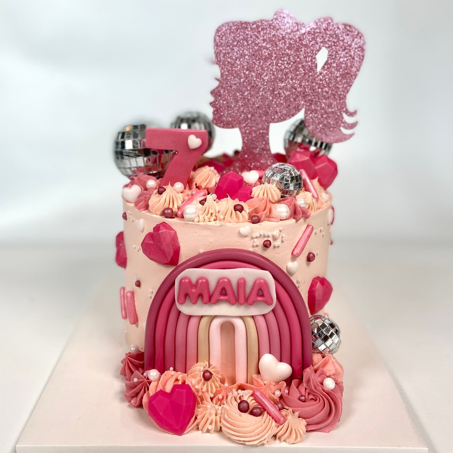 100% edible fondant sculpted disco barbie and roses birthday cake