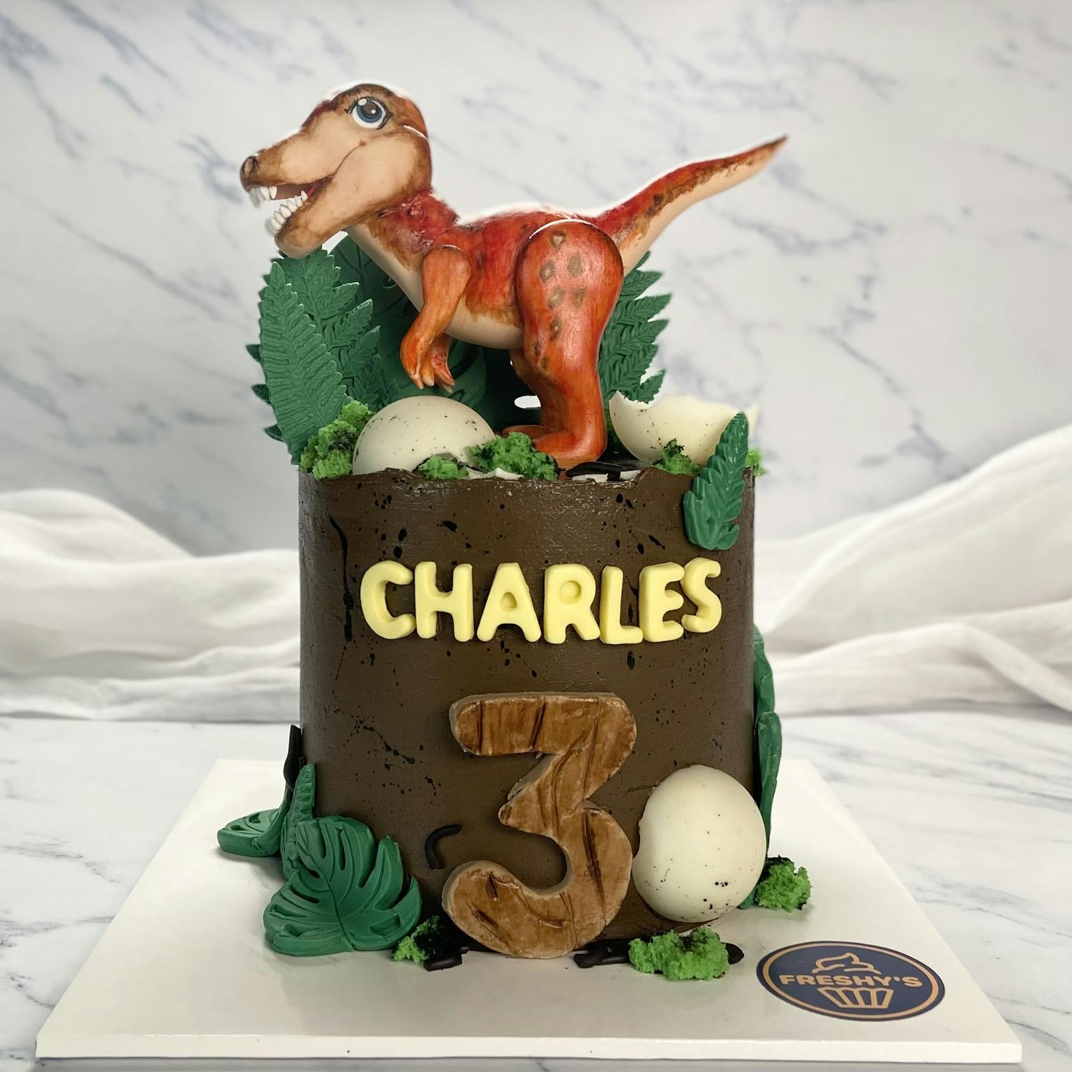 100% edible fondant sculpted t-rex cake
