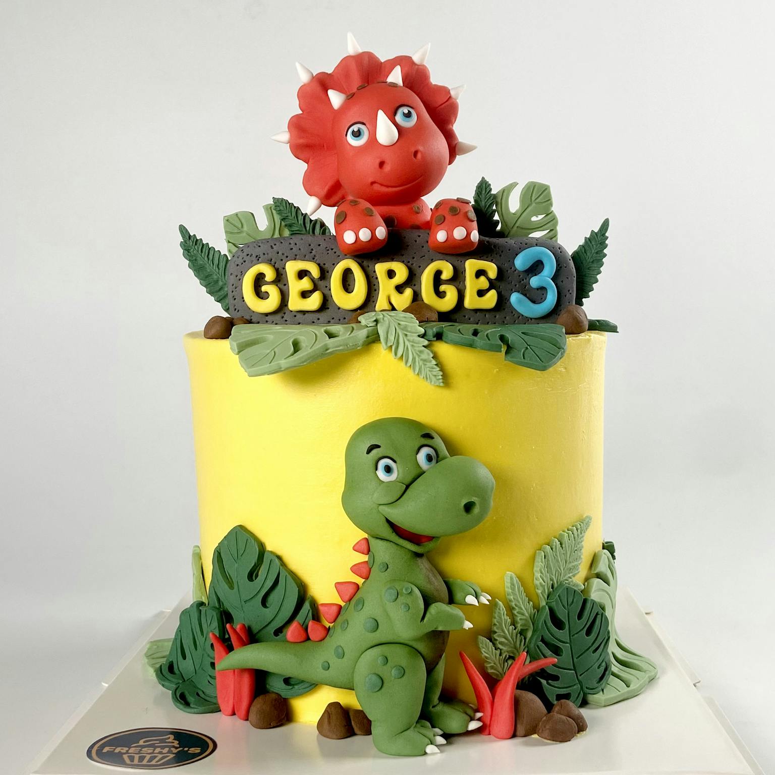 100% edible fondant sculpted dinosaur birthday cake