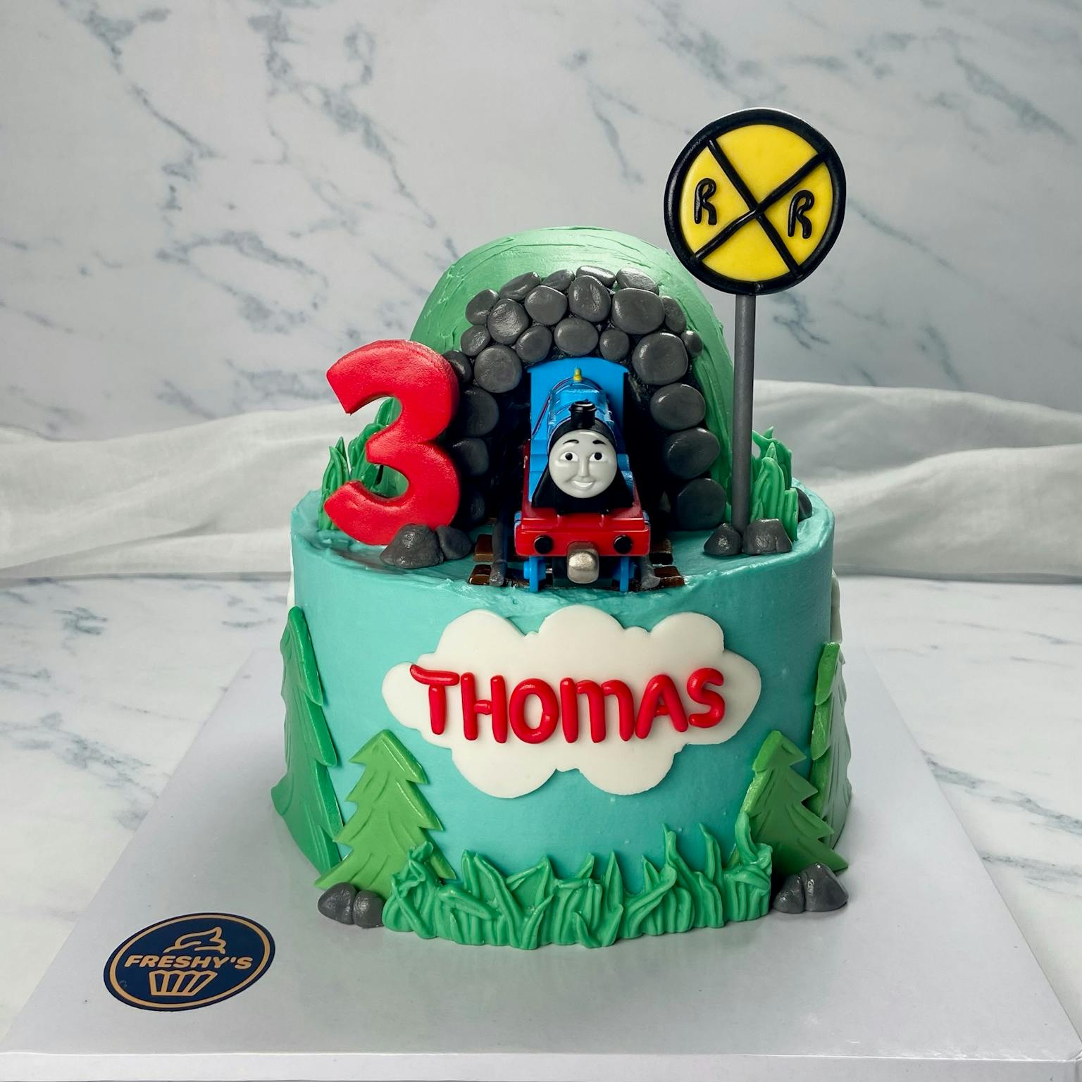 100% edible fondant sculpted Thomas the Tank Engine cake